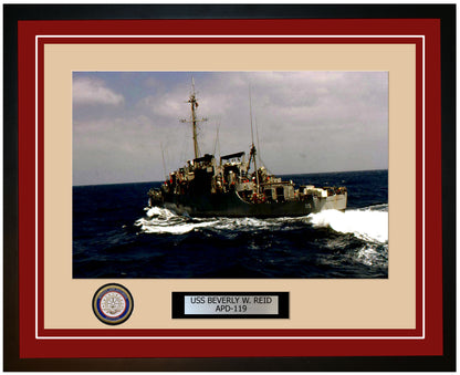 USS Beverly W. Reid APD-119 Framed Navy Ship Photo Burgundy