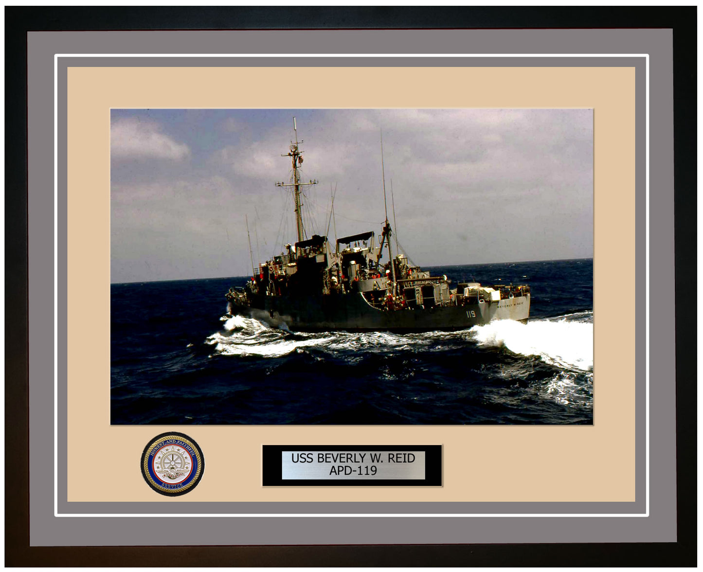 USS Beverly W. Reid APD-119 Framed Navy Ship Photo Grey