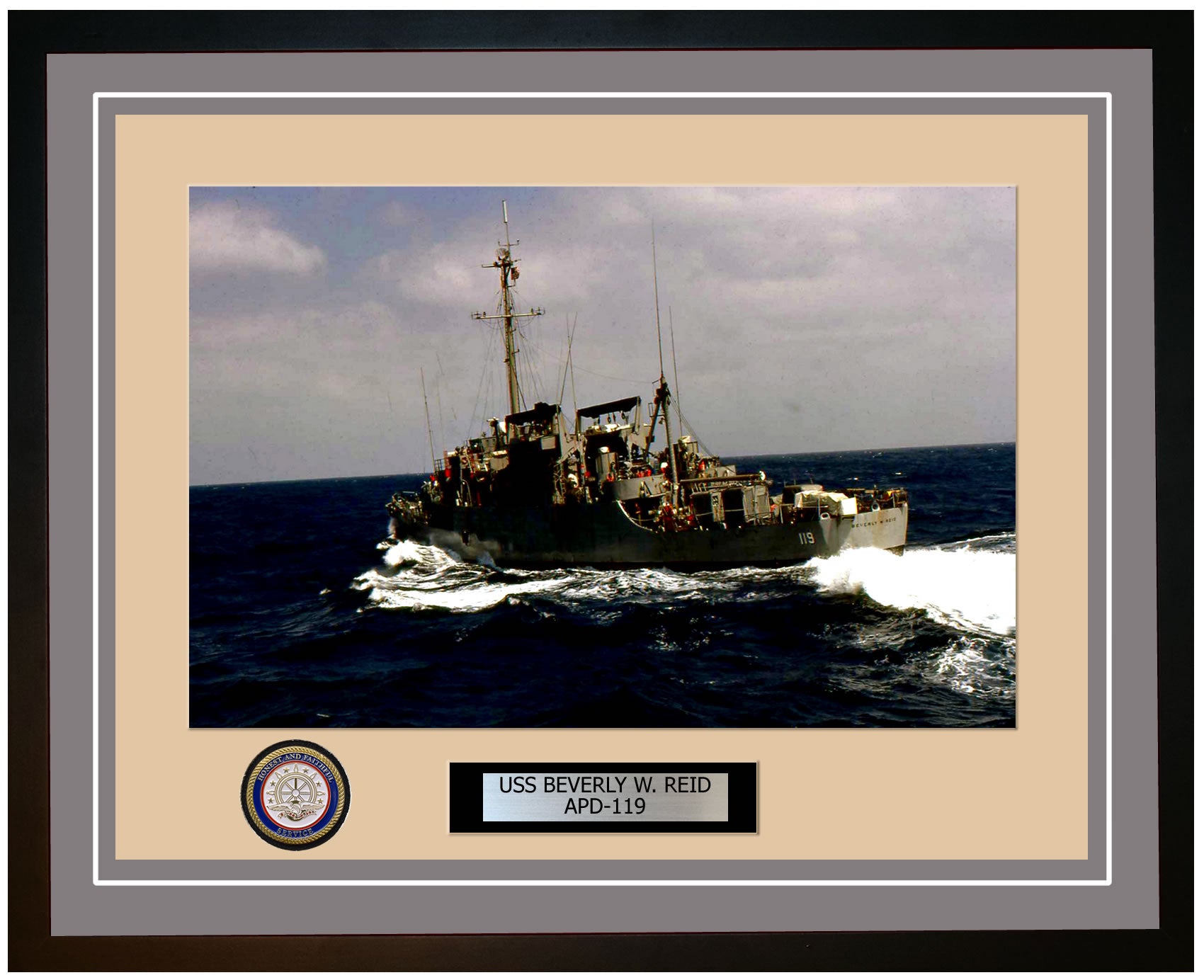 USS Beverly W. Reid APD-119 Framed Navy Ship Photo Grey