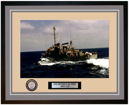 USS Beverly W. Reid APD-119 Framed Navy Ship Photo Grey