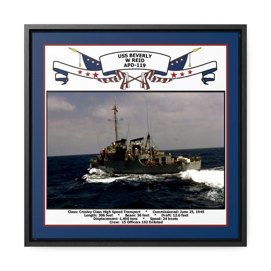 USS Beverly W Reid APD-119 Navy Floating Frame Photo Front View