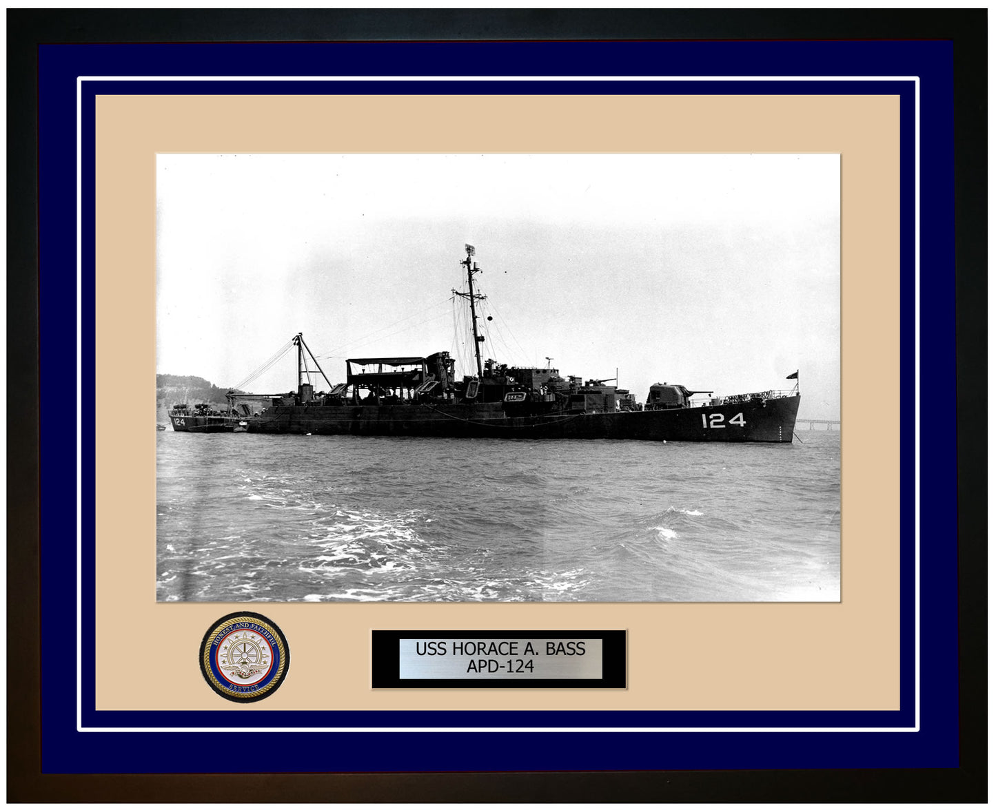 USS Horace A. Bass APD-124 Framed Navy Ship Photo Blue