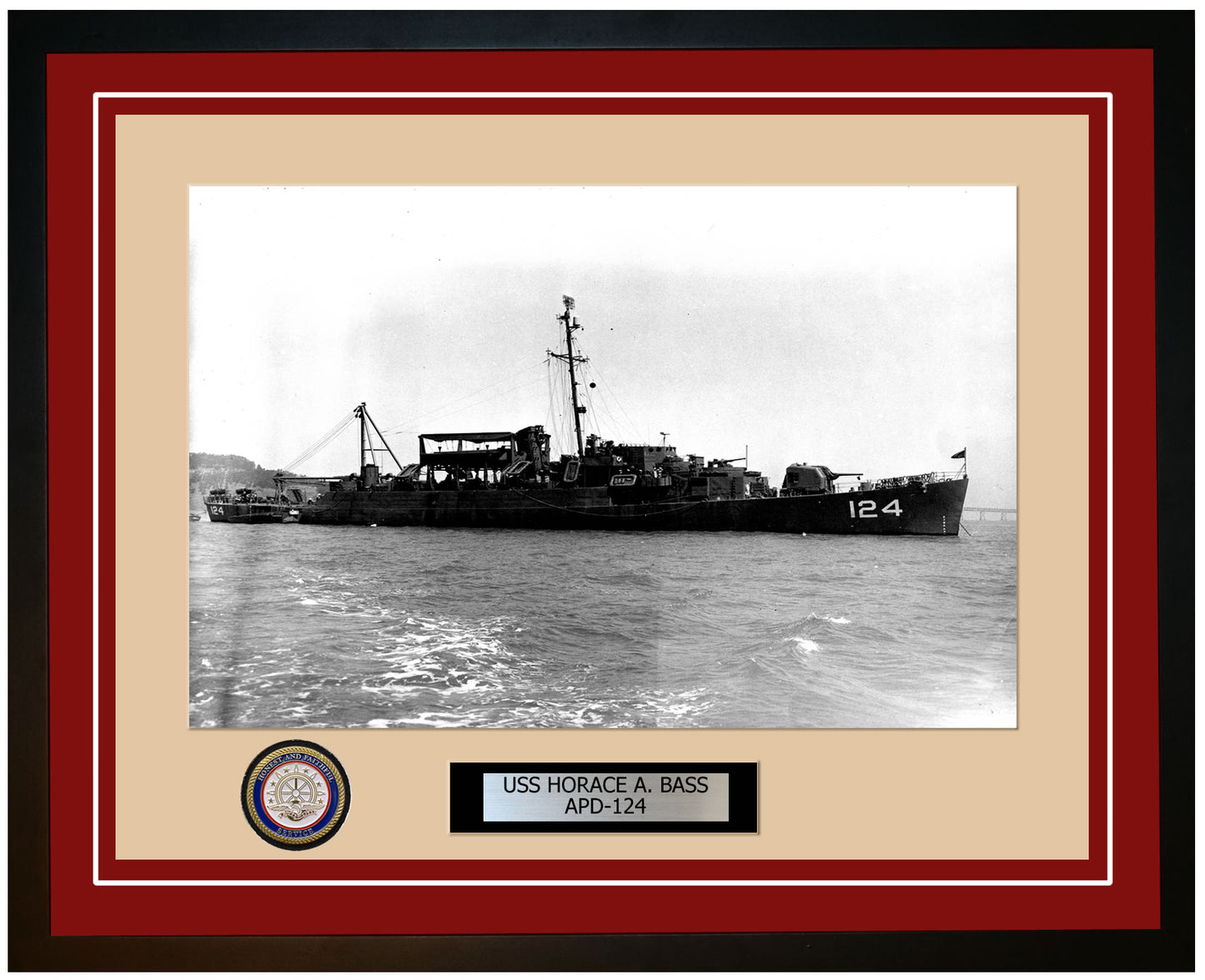 USS Horace A. Bass APD-124 Framed Navy Ship Photo Burgundy