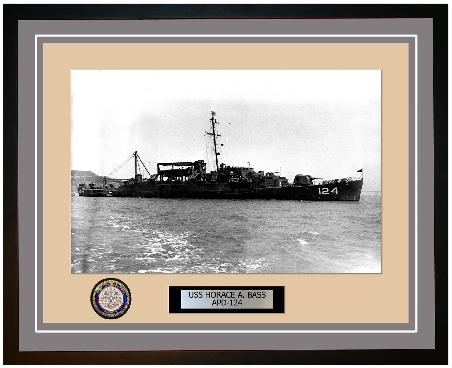 USS Horace A. Bass APD-124 Framed Navy Ship Photo Grey