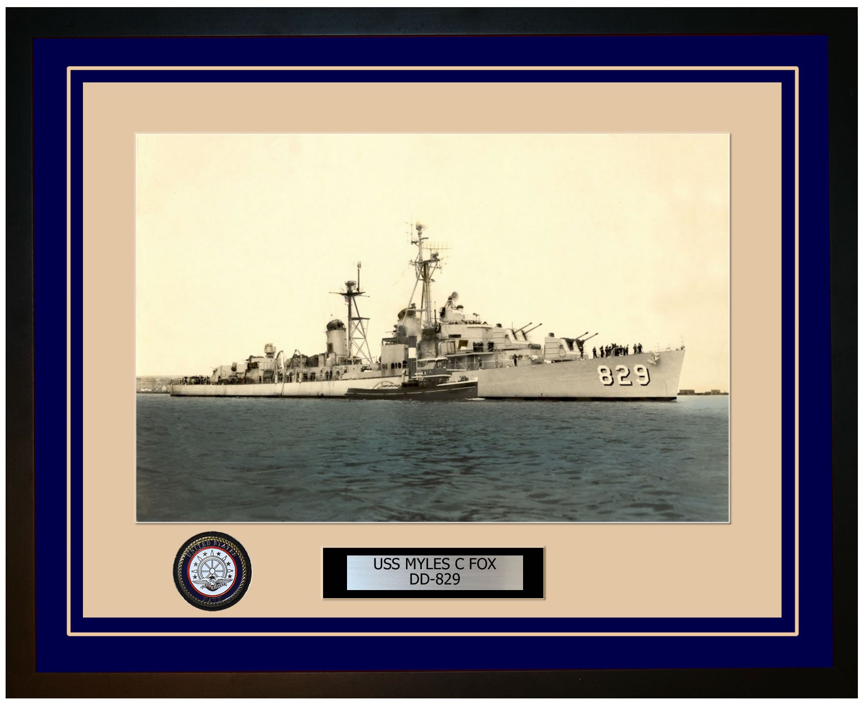 USS MYLES C FOX DD-829 Framed Navy Ship Photo Blue