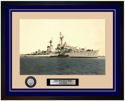 USS MYLES C FOX DD-829 Framed Navy Ship Photo Blue