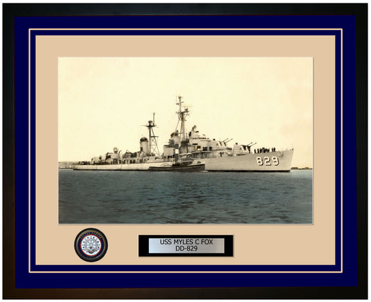 USS MYLES C FOX DD-829 Framed Navy Ship Photo Blue