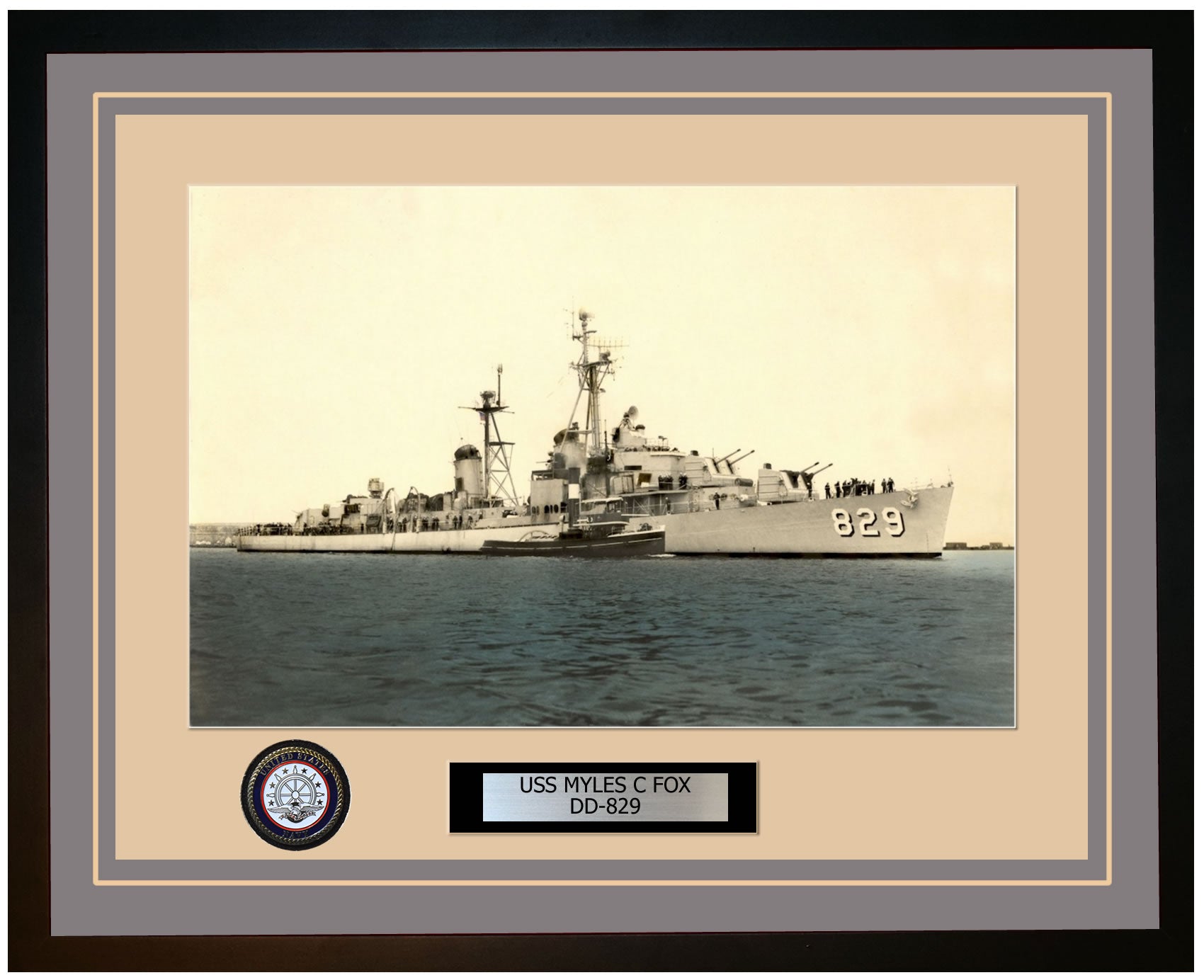USS MYLES C FOX DD-829 Framed Navy Ship Photo Grey