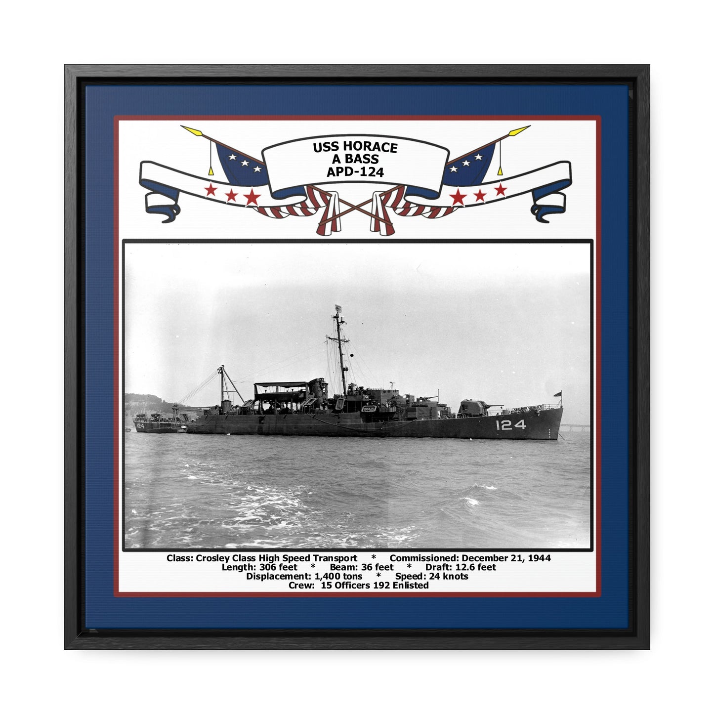 USS Horace A Bass APD-124 Navy Floating Frame Photo Front View