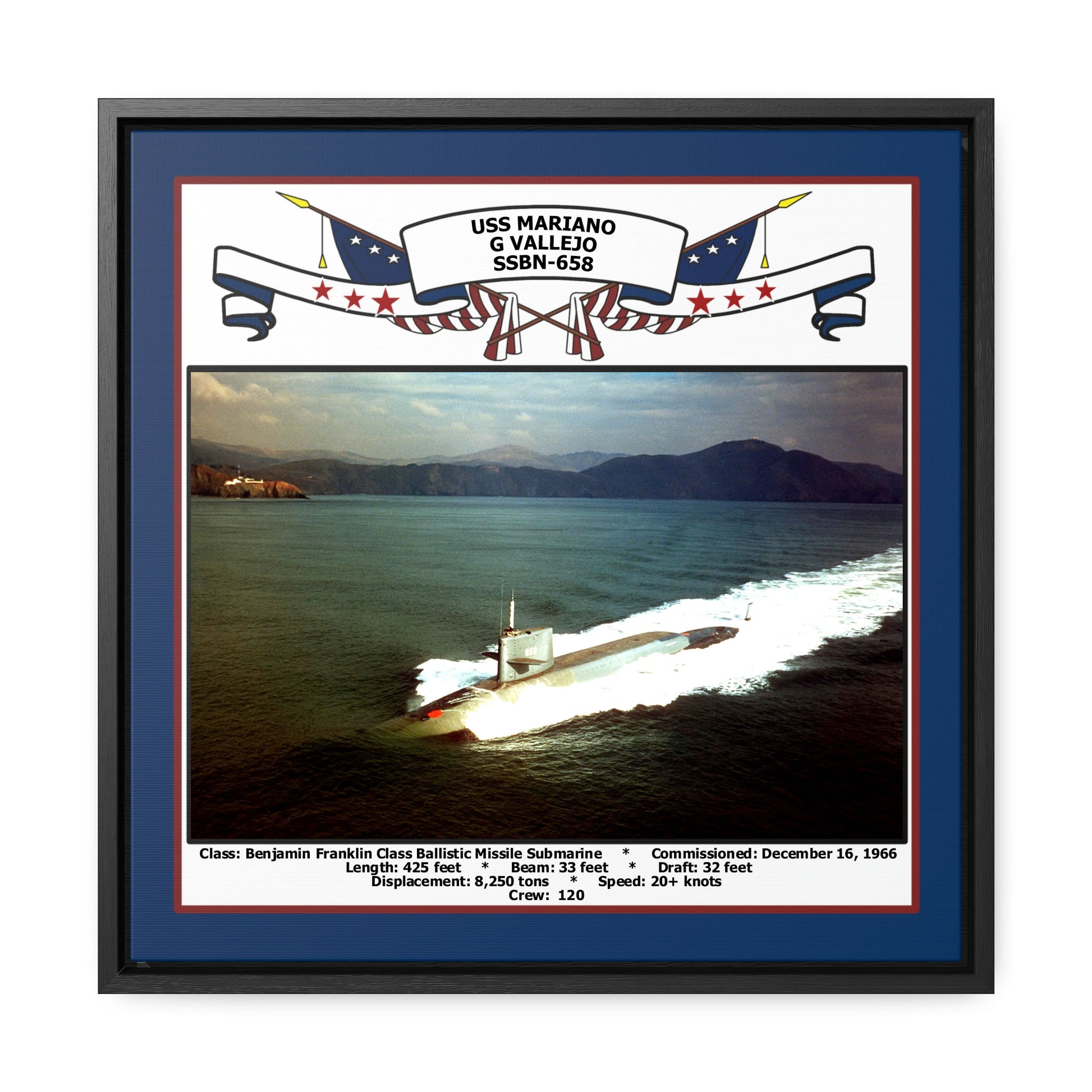 USS Mariano G Vallejo SSBN-658 Navy Floating Frame Photo Front View