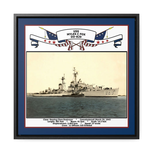 USS Myles C Fox DD-829 Navy Floating Frame Photo Front View