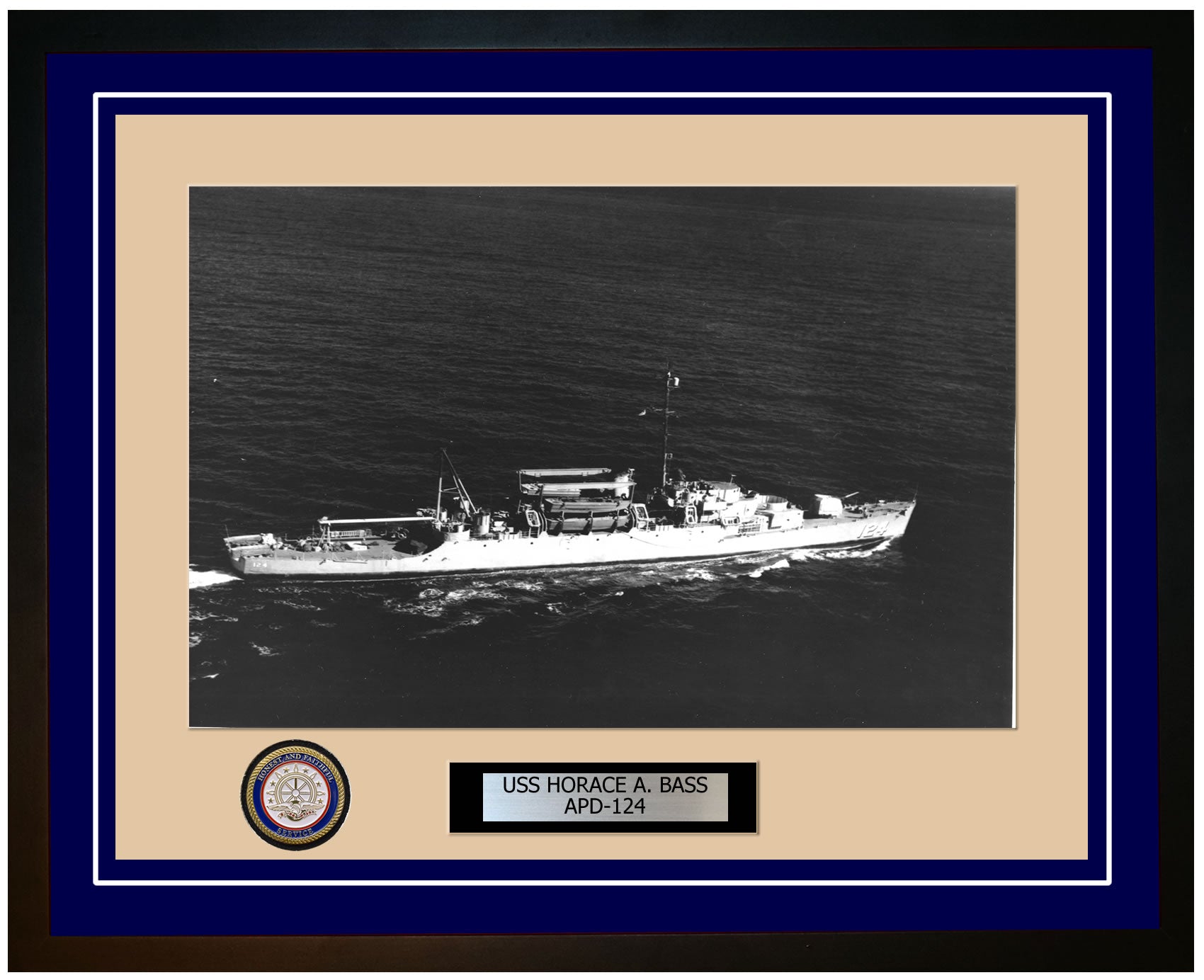 USS Horace A. Bass APD-124 Framed Navy Ship Photo Blue