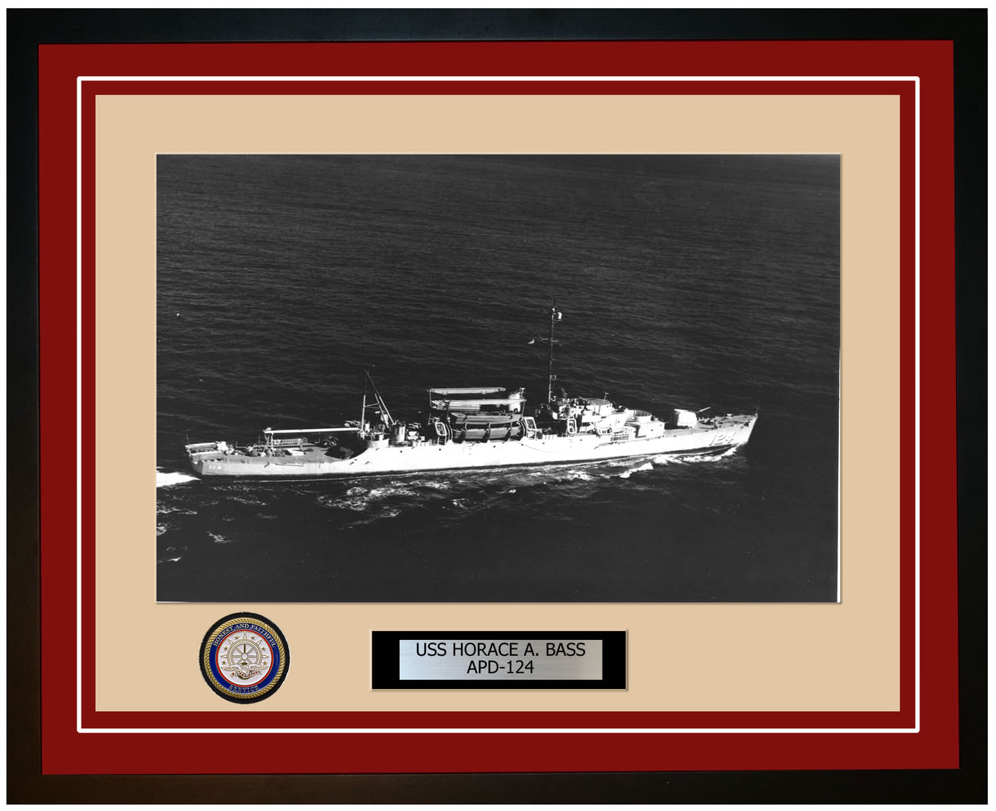 USS Horace A. Bass APD-124 Framed Navy Ship Photo Burgundy