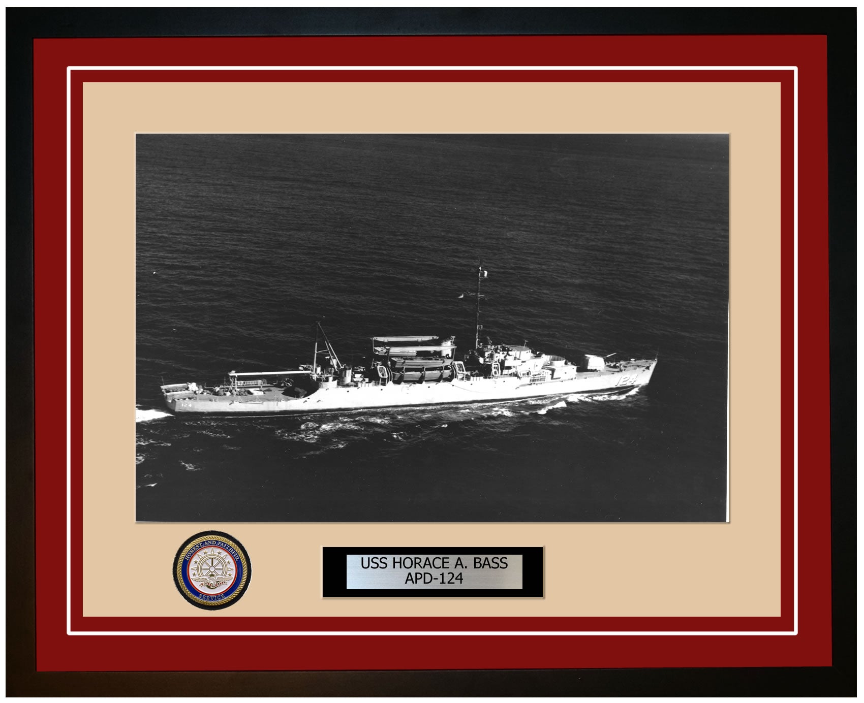 USS Horace A. Bass APD-124 Framed Navy Ship Photo Burgundy