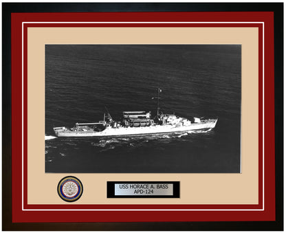 USS Horace A. Bass APD-124 Framed Navy Ship Photo Burgundy