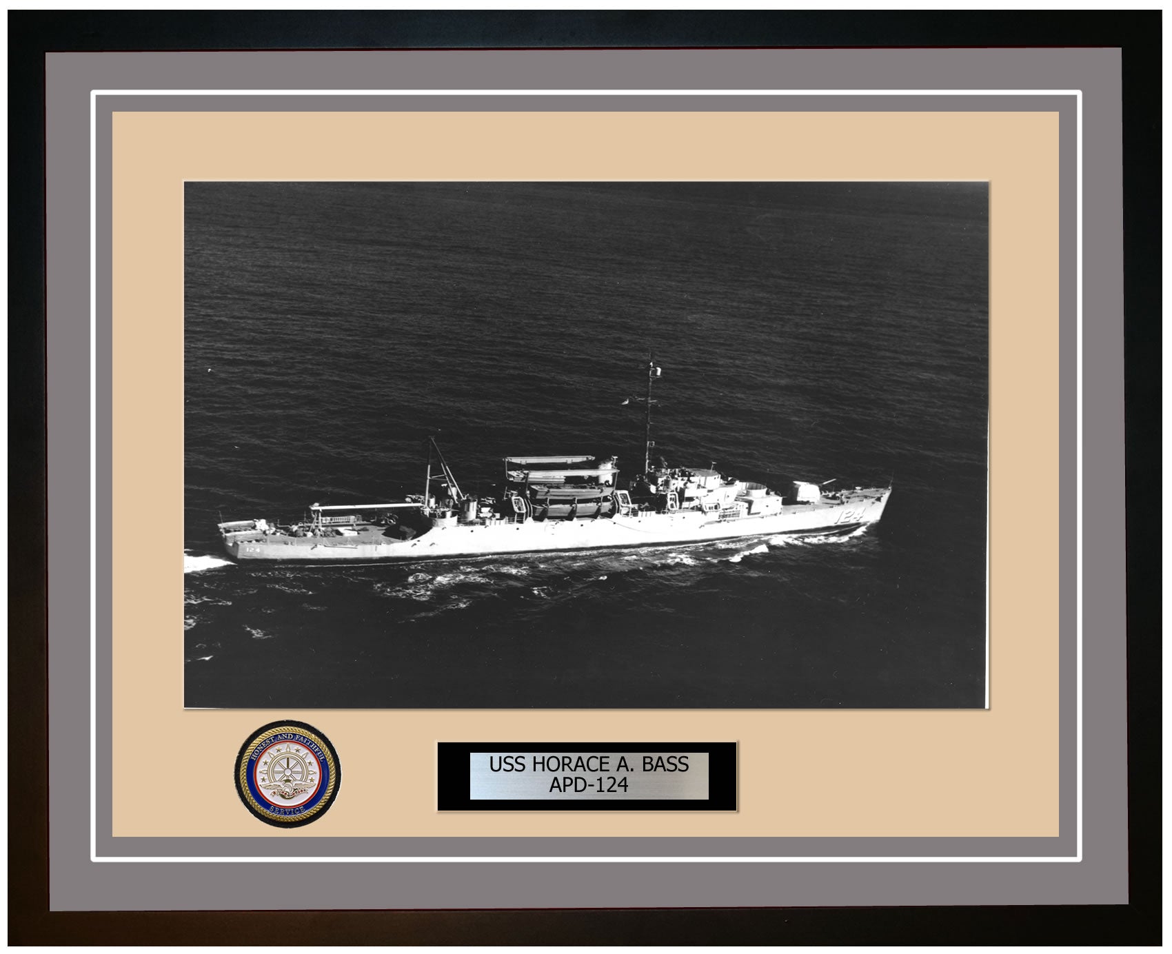 USS Horace A. Bass APD-124 Framed Navy Ship Photo Grey