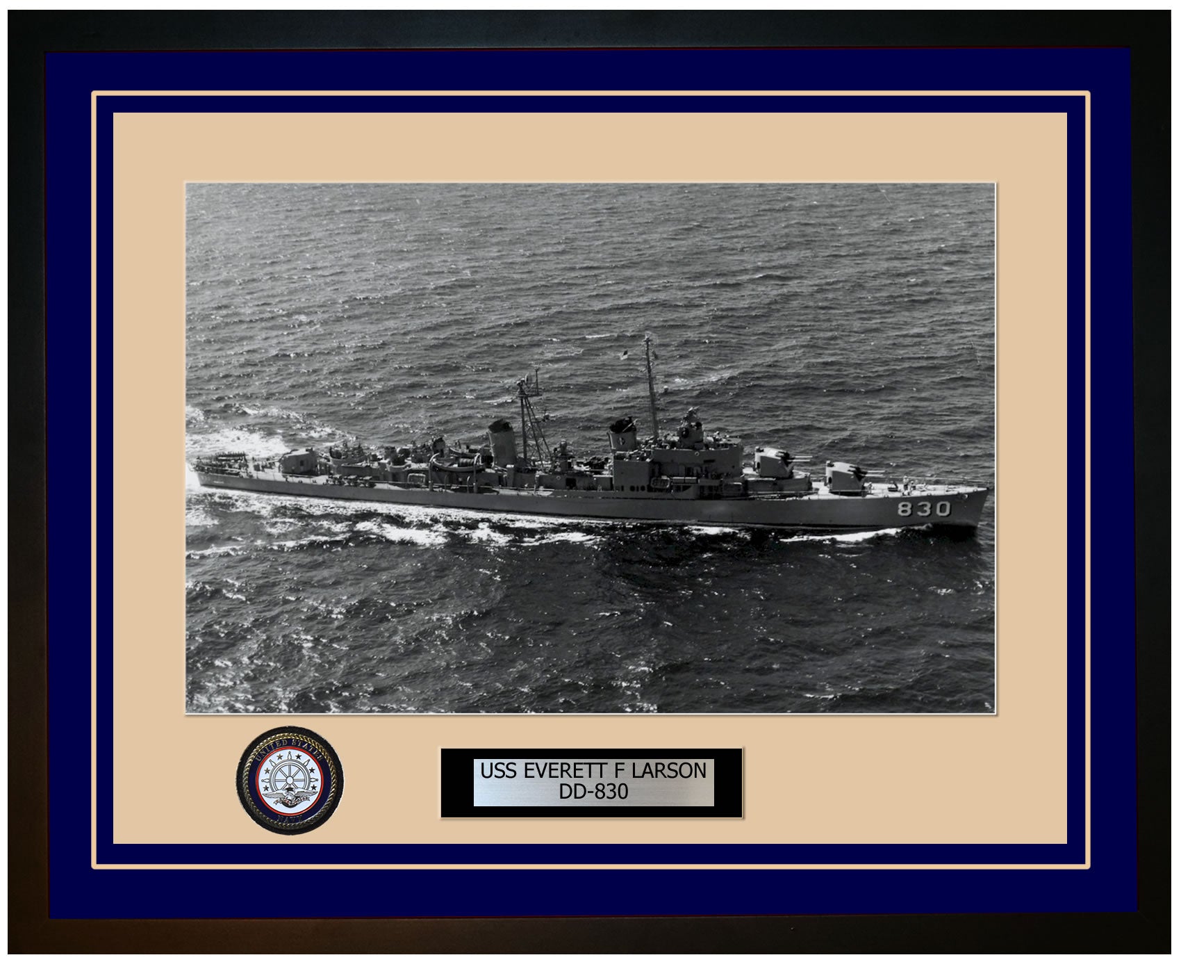 USS EVERETT F LARSON DD-830 Framed Navy Ship Photo Blue