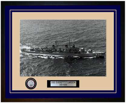 USS EVERETT F LARSON DD-830 Framed Navy Ship Photo Blue
