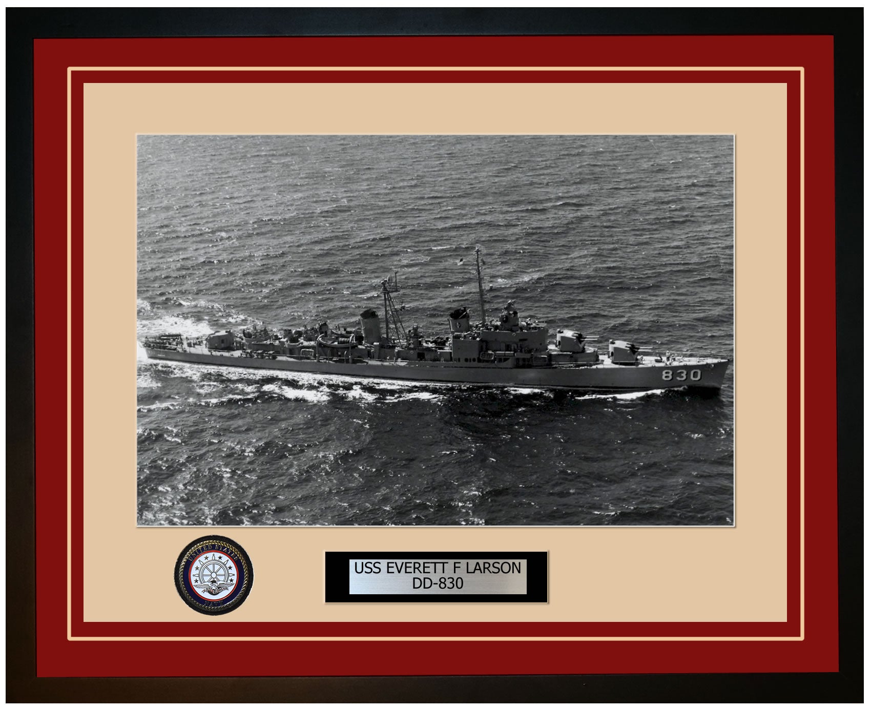 USS EVERETT F LARSON DD-830 Framed Navy Ship Photo Burgundy