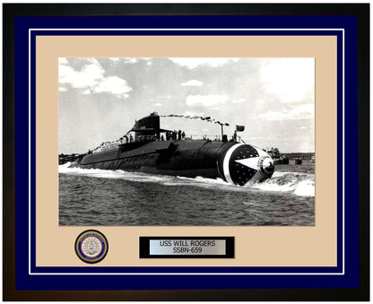 USS Will Rogers SSBN-659 Framed Navy Ship Photo Blue