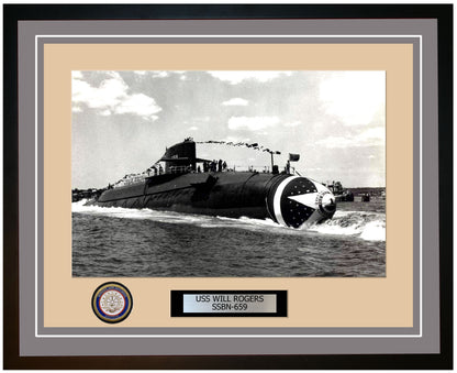 USS Will Rogers SSBN-659 Framed Navy Ship Photo Grey