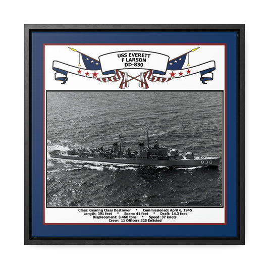 USS Everett F Larson DD-830 Navy Floating Frame Photo Front View