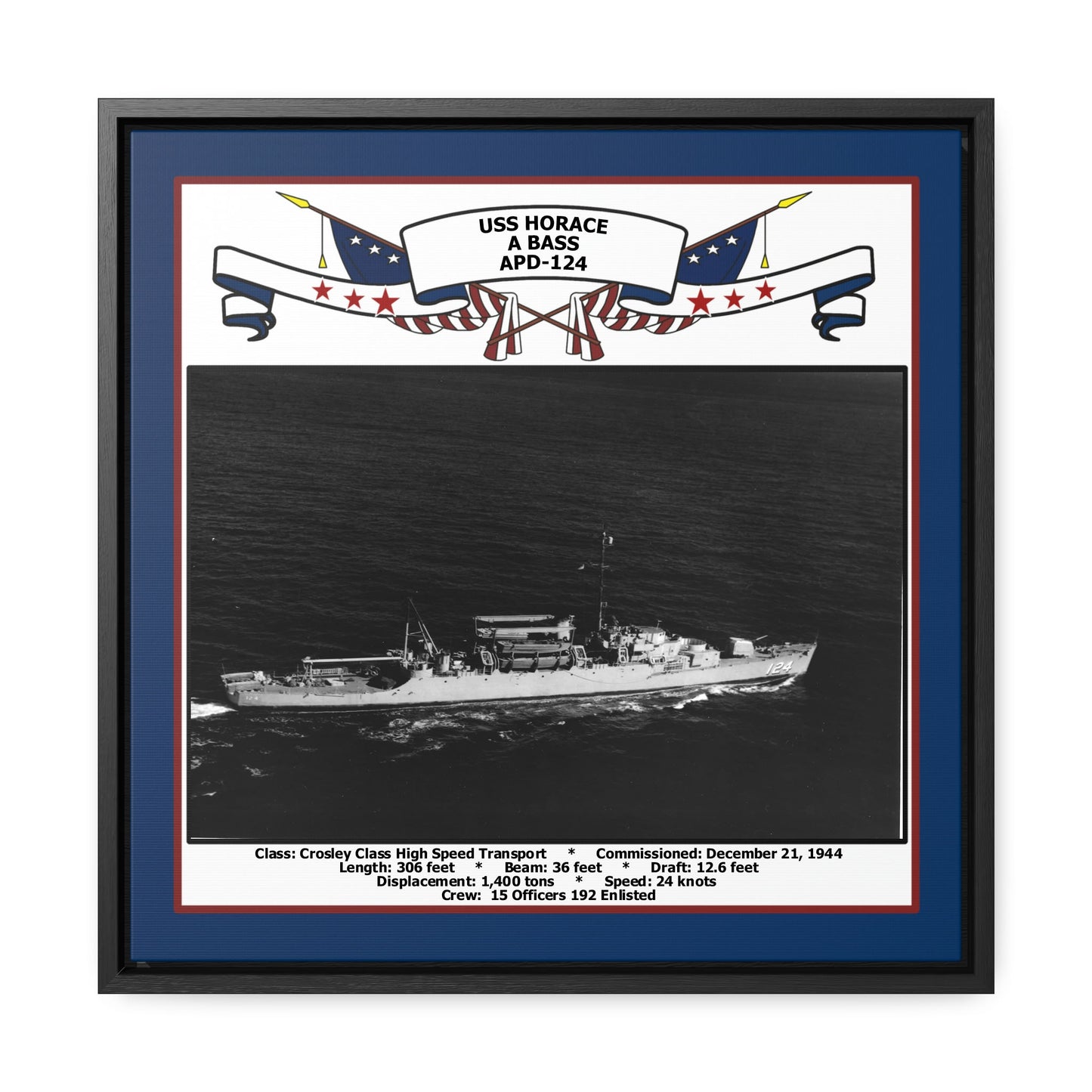 USS Horace A Bass APD-124 Navy Floating Frame Photo Front View