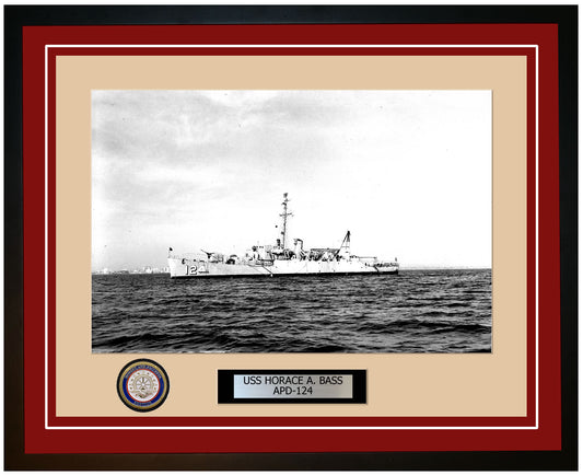 USS Horace A. Bass APD-124 Framed Navy Ship Photo Burgundy