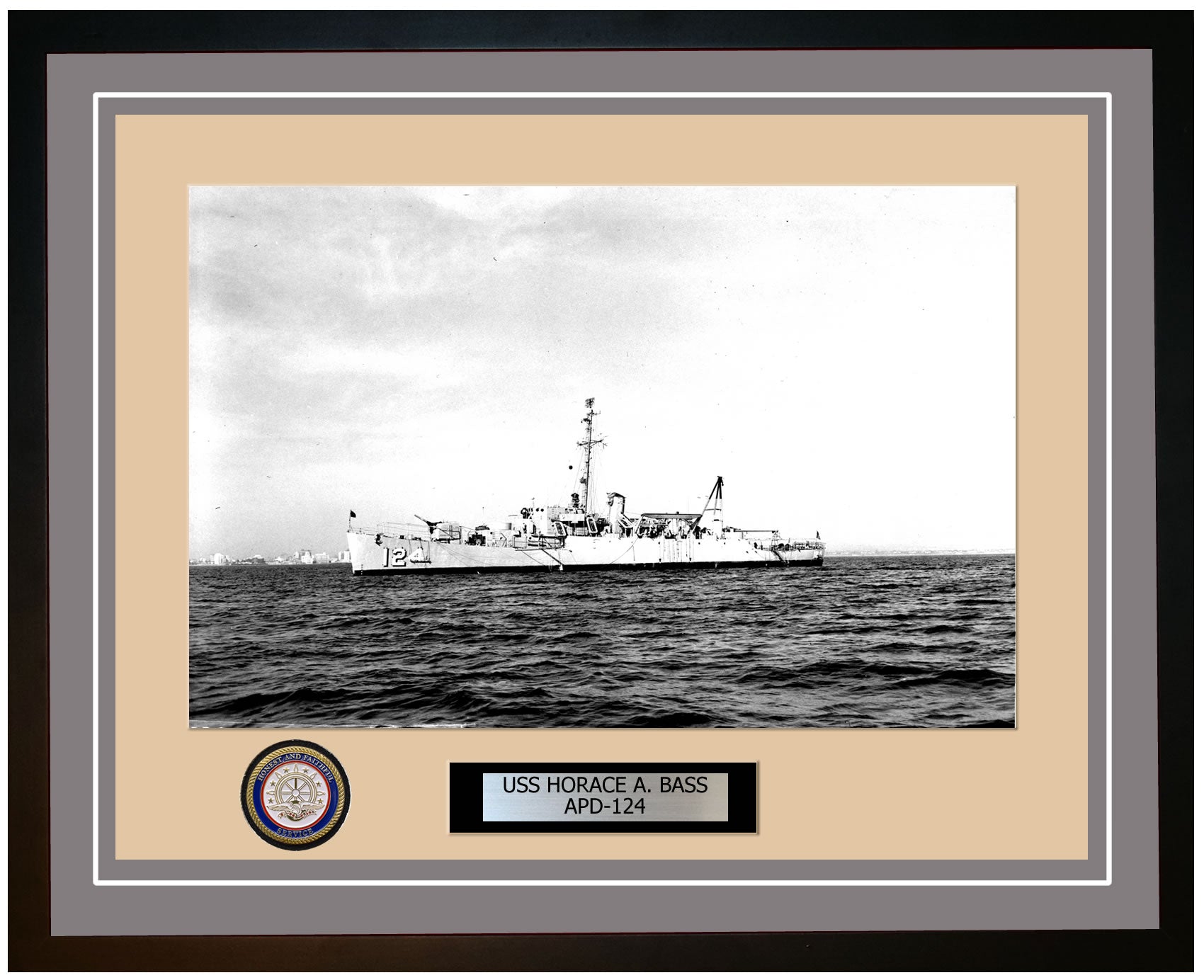 USS Horace A. Bass APD-124 Framed Navy Ship Photo Grey
