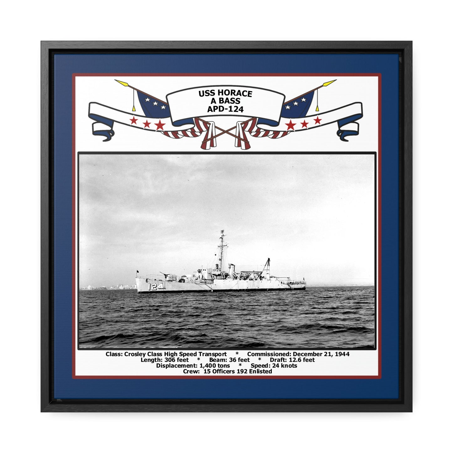 USS Horace A Bass APD-124 Navy Floating Frame Photo Front View