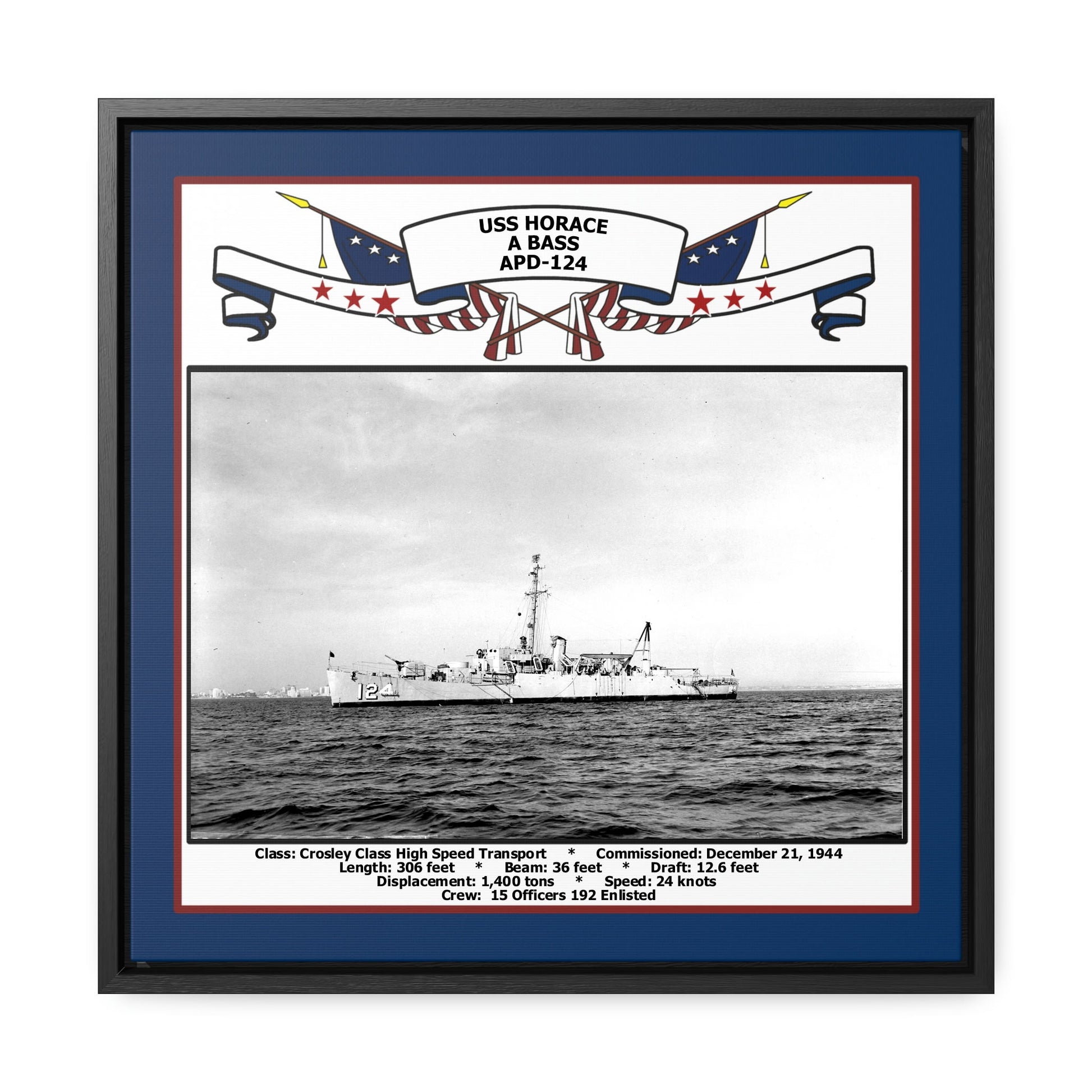 USS Horace A Bass APD-124 Navy Floating Frame Photo Front View
