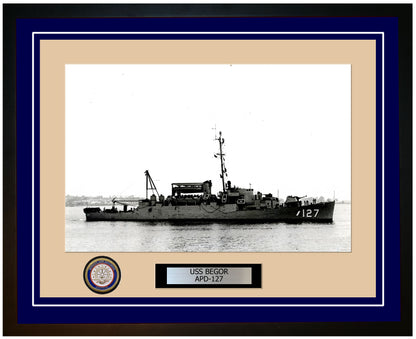 USS Begor APD-127 Framed Navy Ship Photo Blue
