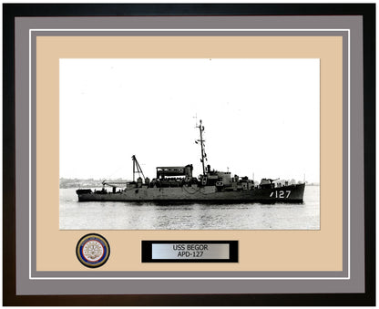 USS Begor APD-127 Framed Navy Ship Photo Grey