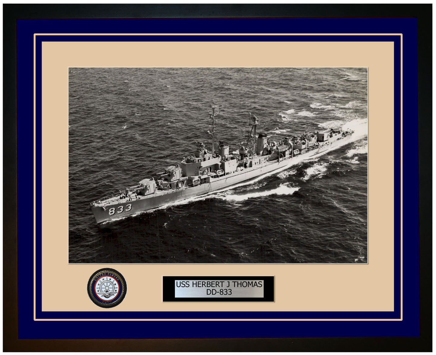 USS HERBERT J THOMAS DD-833 Framed Navy Ship Photo Blue