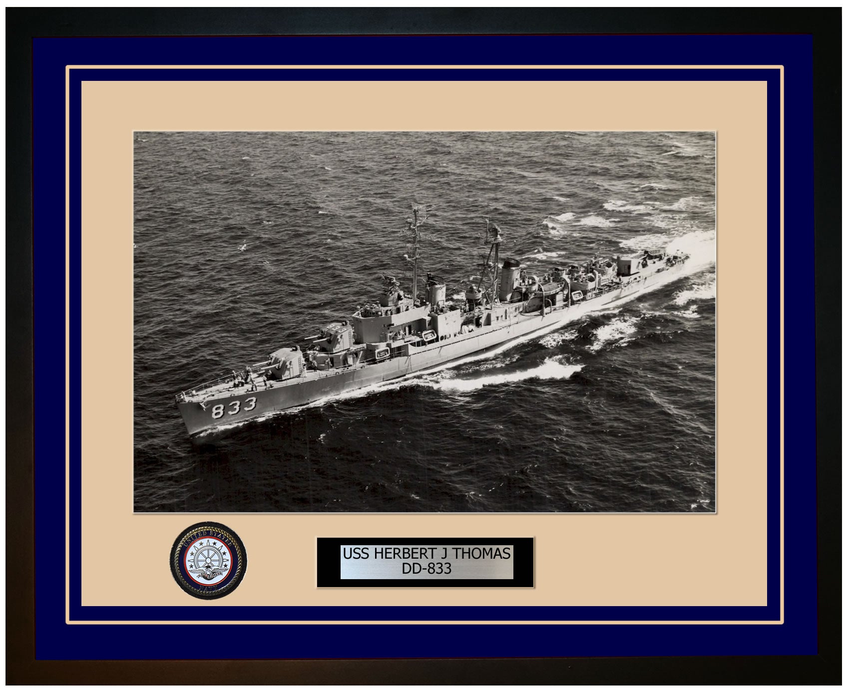 USS HERBERT J THOMAS DD-833 Framed Navy Ship Photo Blue