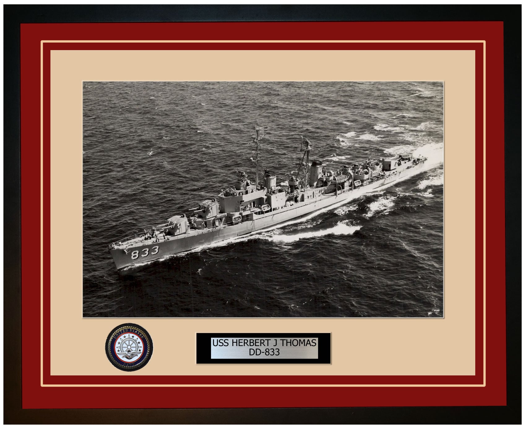 USS HERBERT J THOMAS DD-833 Framed Navy Ship Photo Burgundy