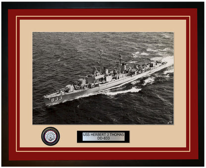 USS HERBERT J THOMAS DD-833 Framed Navy Ship Photo Burgundy