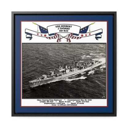 USS Herbert J Thomas DD-833 Navy Floating Frame Photo Front View