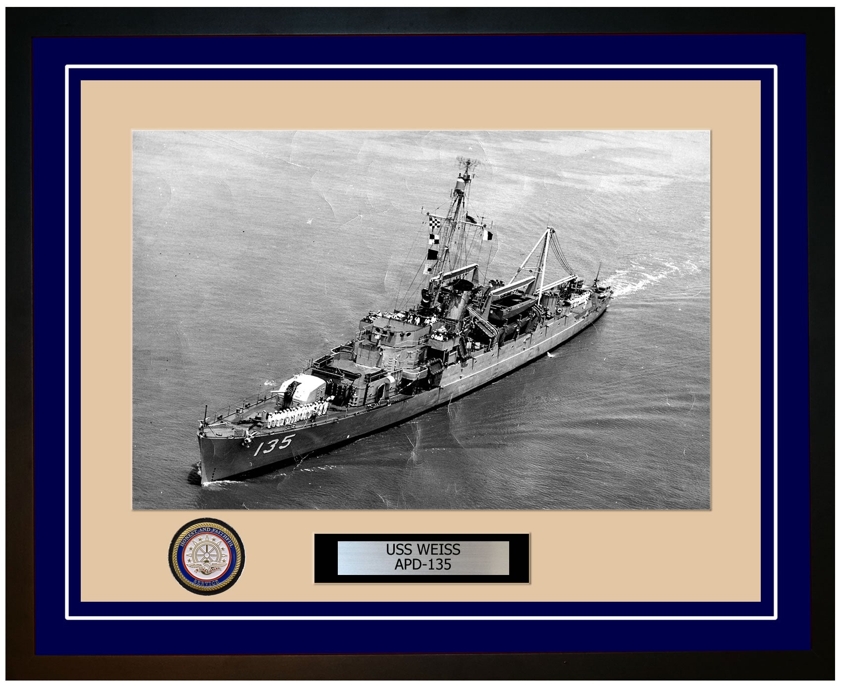 USS Weiss APD-135 Framed Navy Ship Photo Blue
