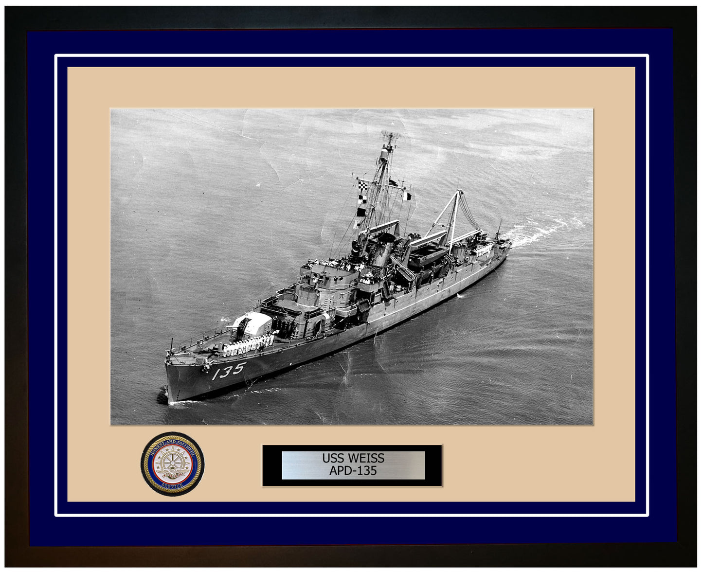 USS Weiss APD-135 Framed Navy Ship Photo Blue