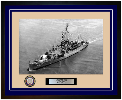 USS Weiss APD-135 Framed Navy Ship Photo Blue