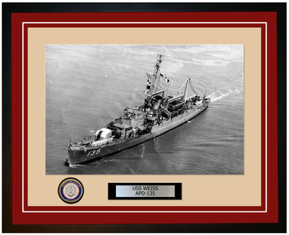 USS Weiss APD-135 Framed Navy Ship Photo Burgundy