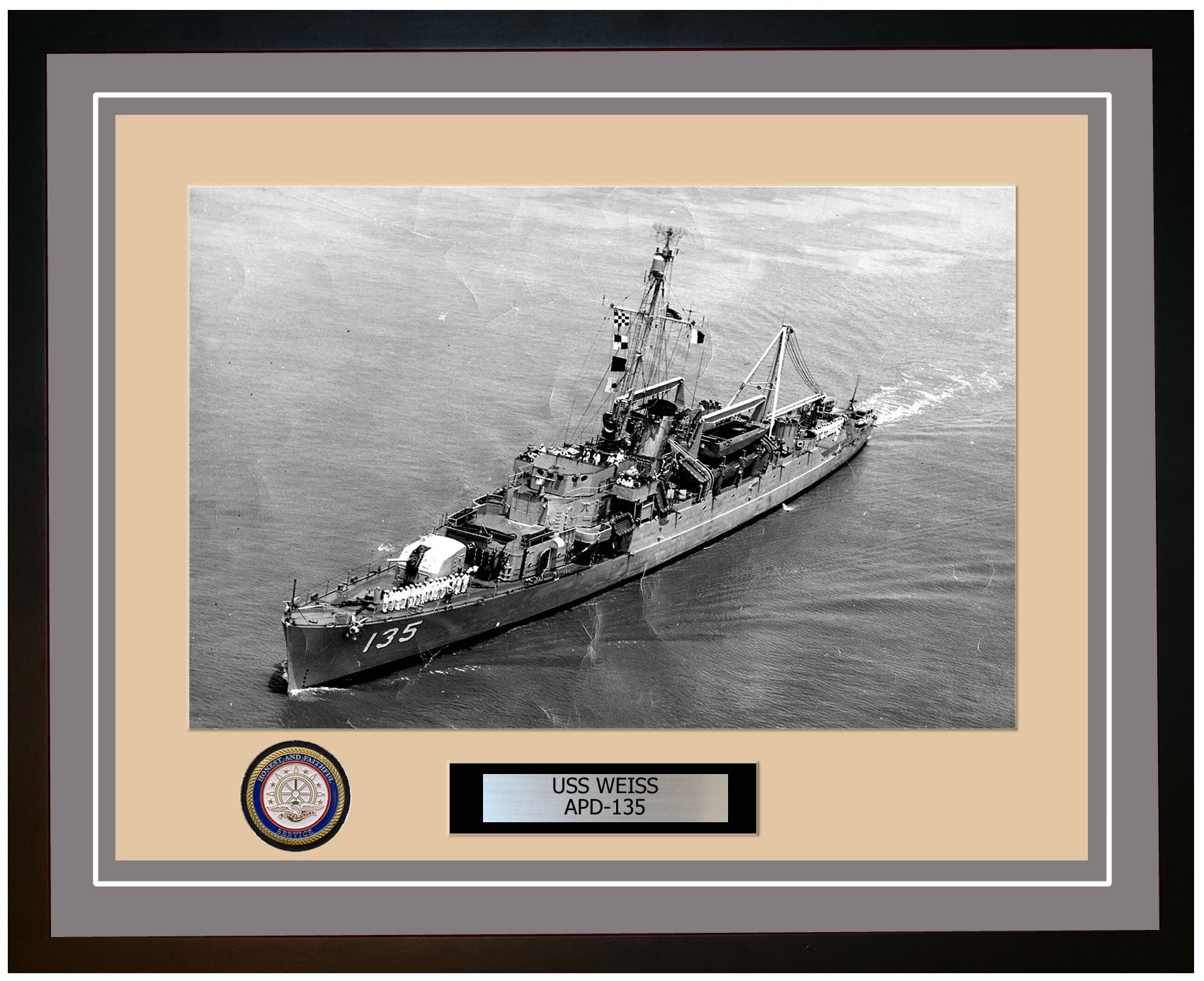 USS Weiss APD-135 Framed Navy Ship Photo Grey