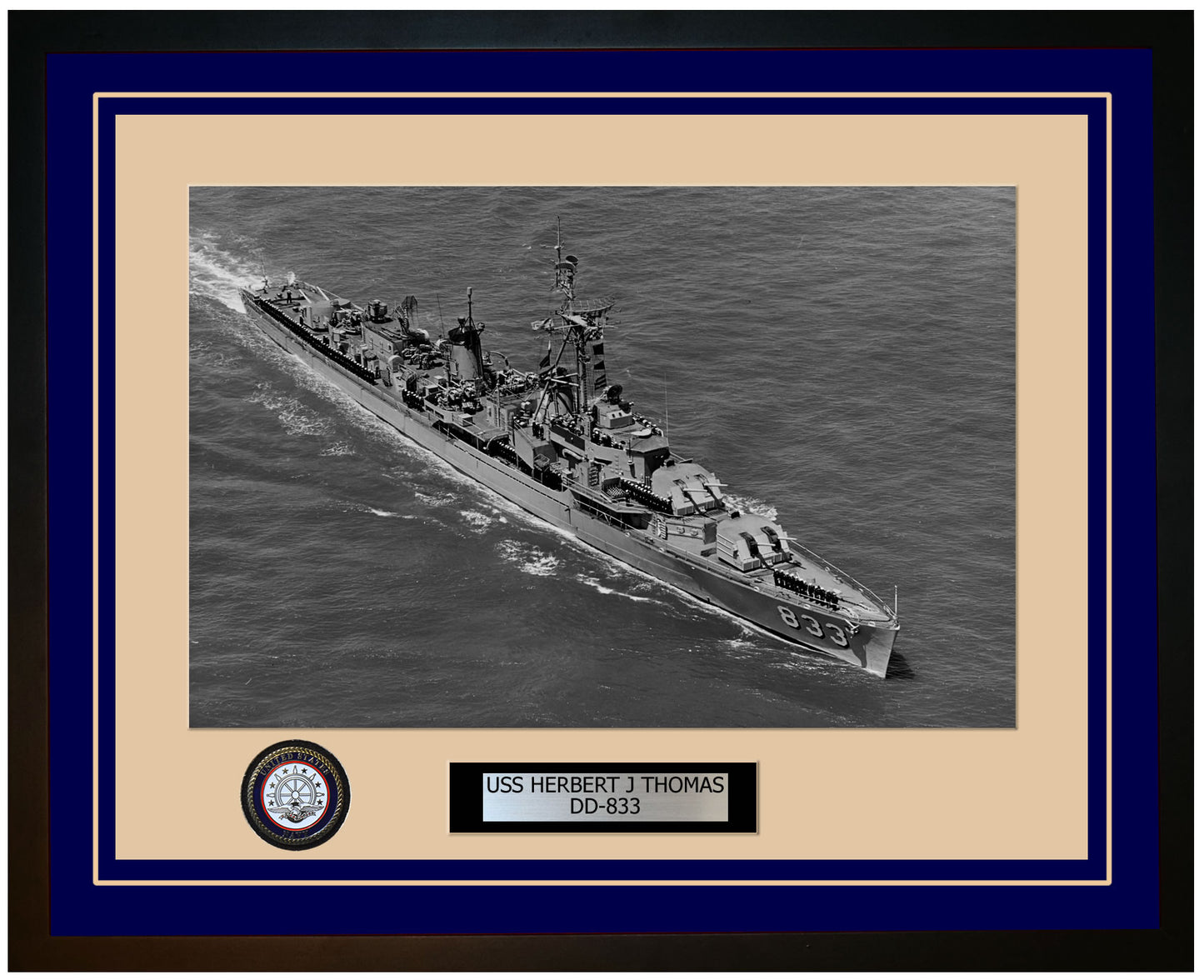 USS HERBERT J THOMAS DD-833 Framed Navy Ship Photo Blue