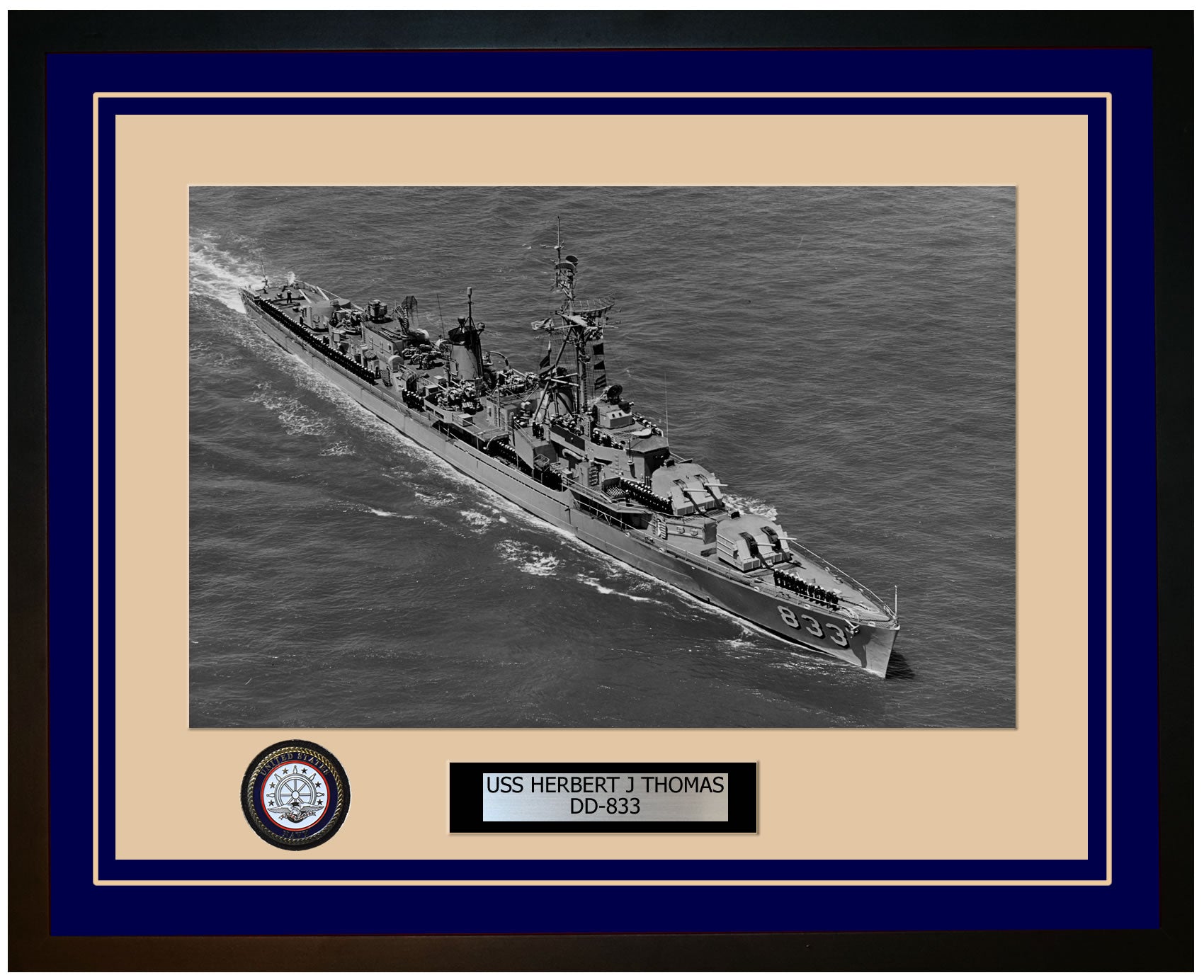 USS HERBERT J THOMAS DD-833 Framed Navy Ship Photo Blue