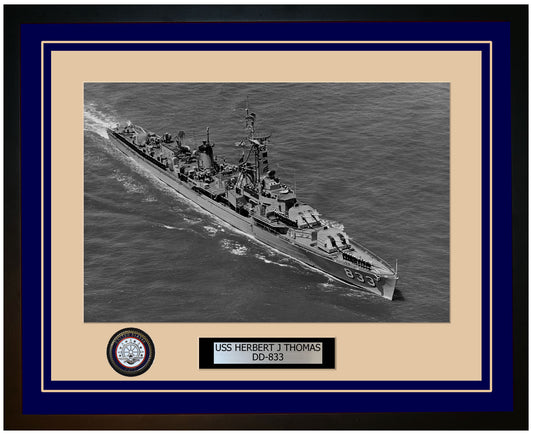 USS HERBERT J THOMAS DD-833 Framed Navy Ship Photo Blue
