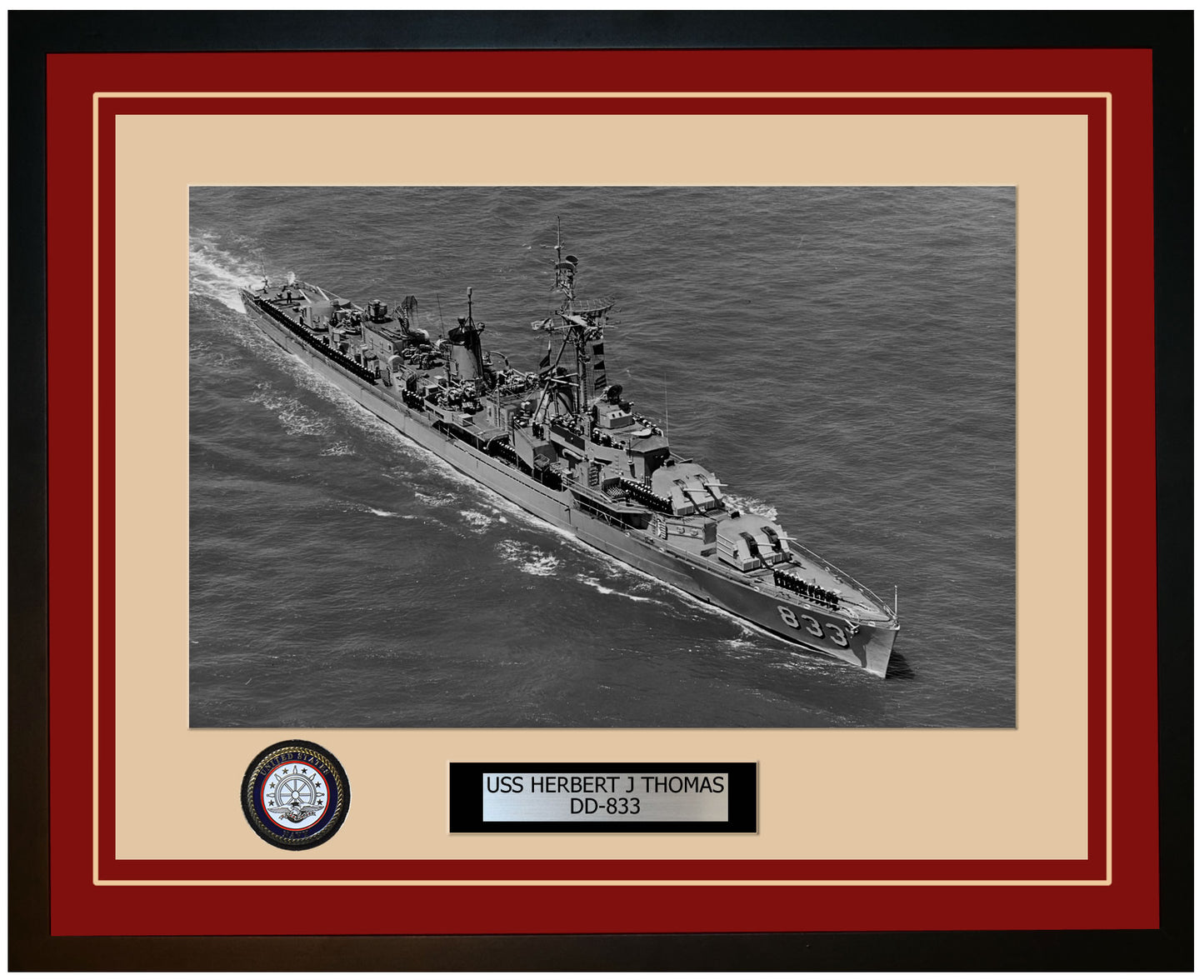 USS HERBERT J THOMAS DD-833 Framed Navy Ship Photo Burgundy