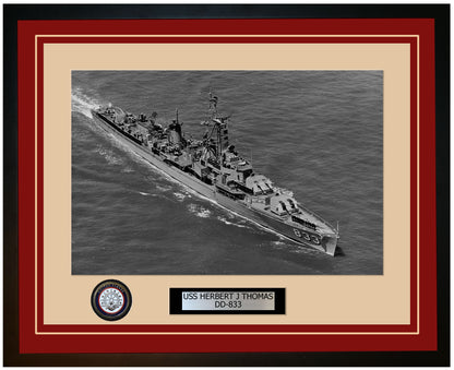 USS HERBERT J THOMAS DD-833 Framed Navy Ship Photo Burgundy