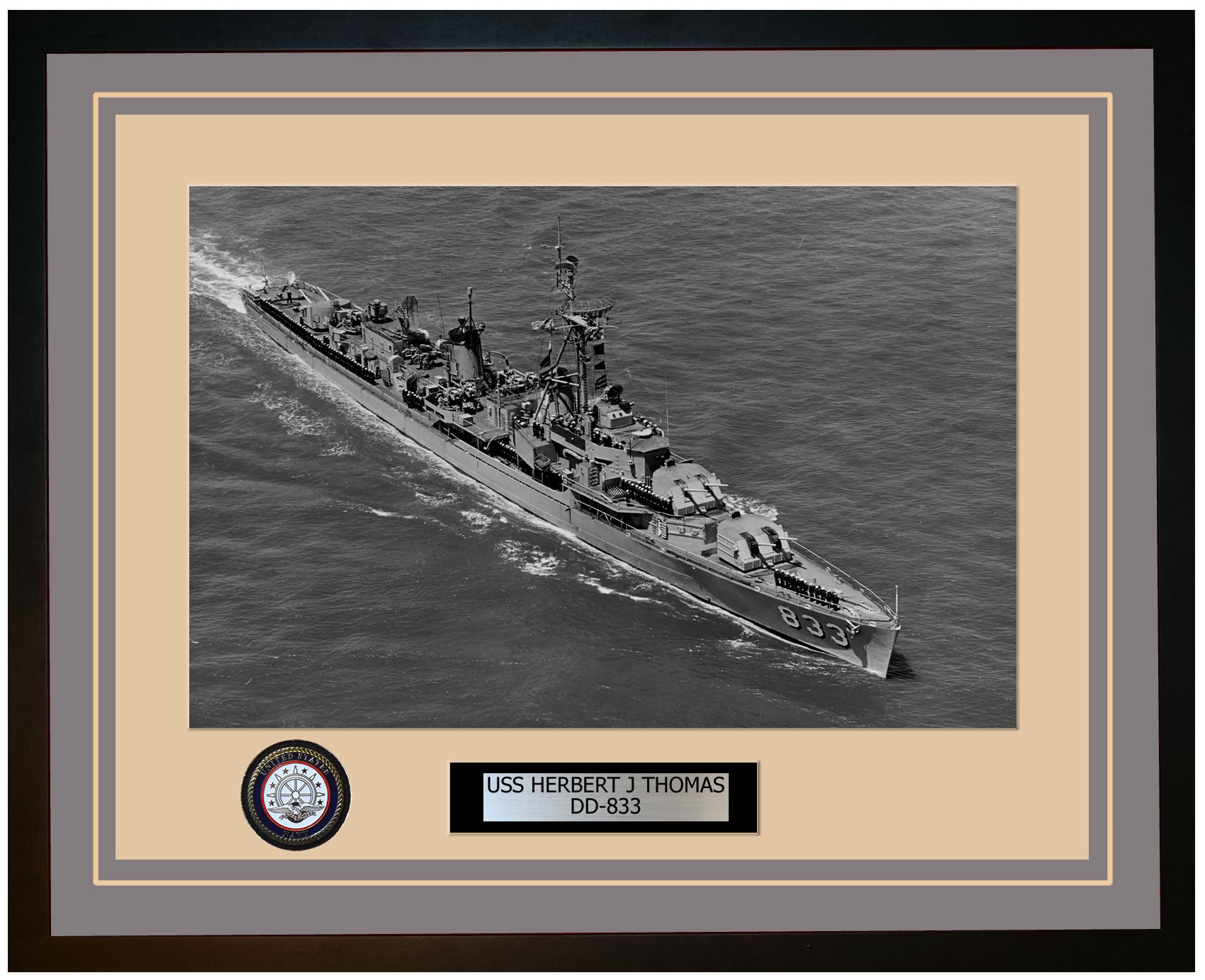 USS HERBERT J THOMAS DD-833 Framed Navy Ship Photo Grey