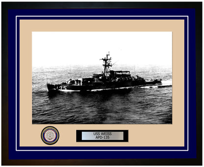USS Weiss APD-135 Framed Navy Ship Photo Blue